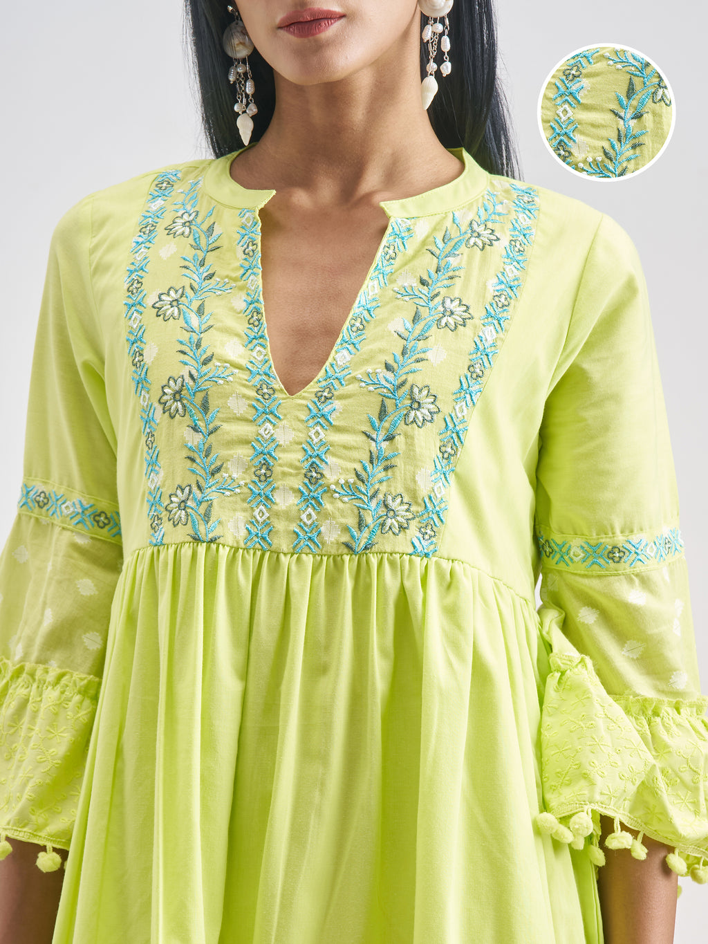 Vishudh Women Green Embroidered Fit and Flare Dress - Green - Image 5
