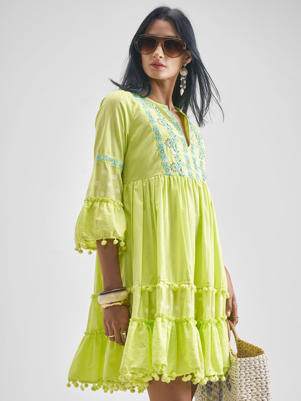 Vishudh Women Green Embroidered Fit and Flare Dress - Green - Image 6