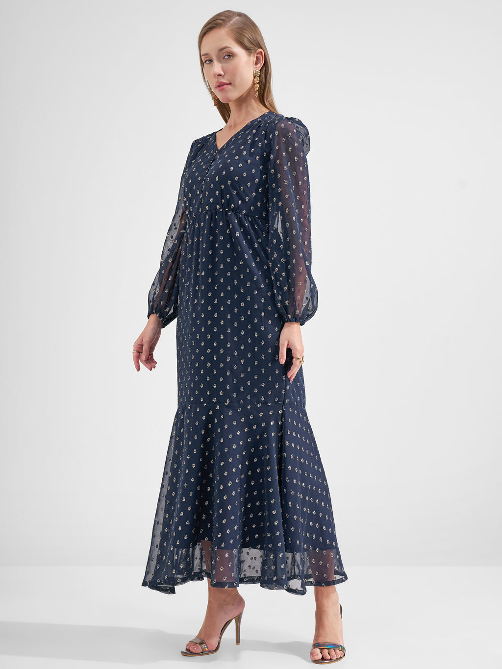 Vara By Vishudh Women Navy Blue Embroidered Fit and Flare Dress