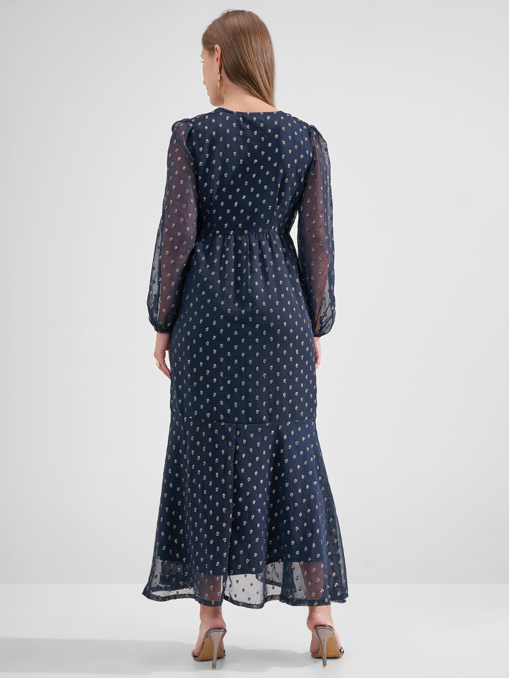 Vara By Vishudh Women Navy Blue Embroidered Fit and Flare Dress