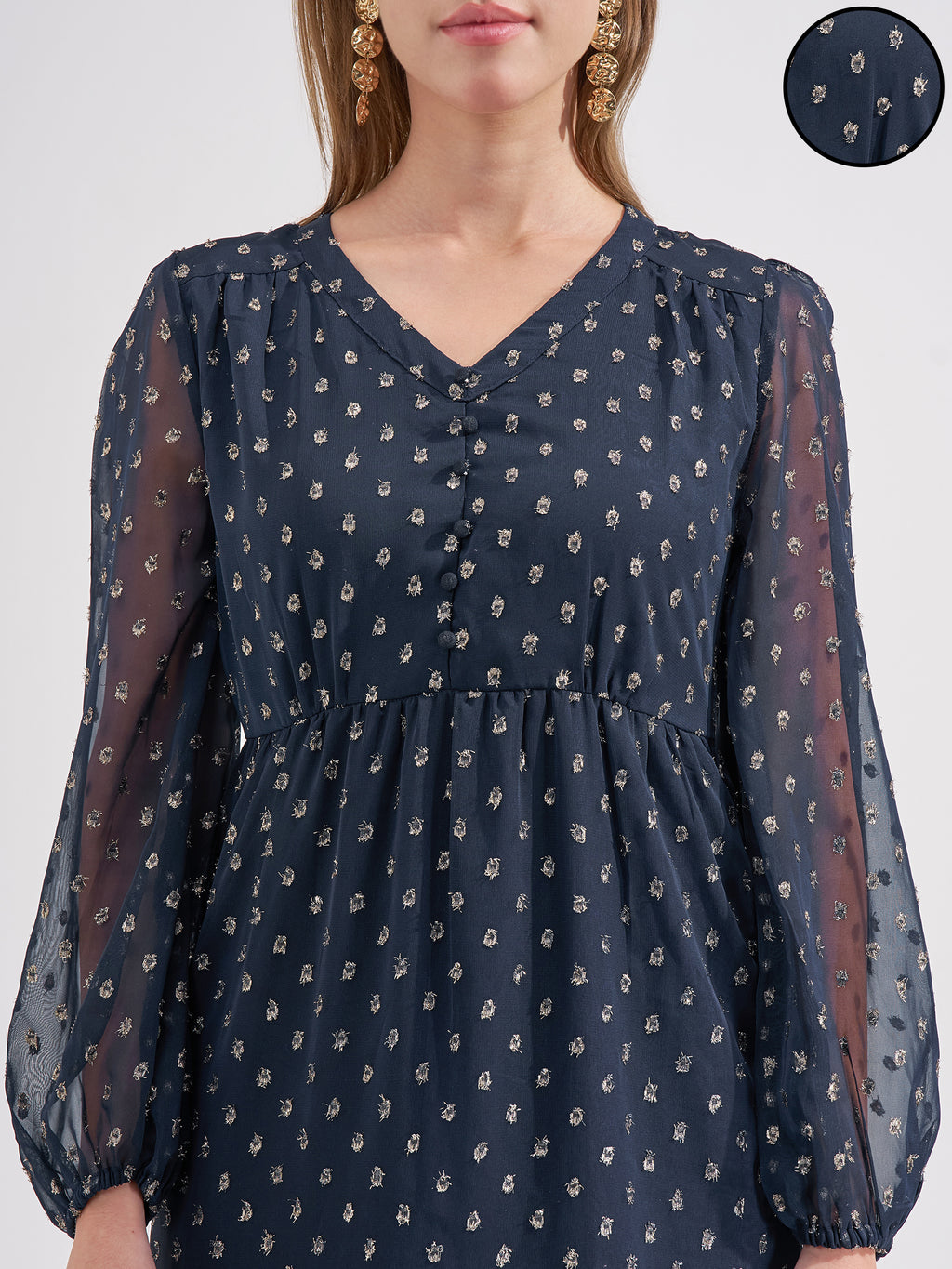 Vara By Vishudh Women Navy Blue Embroidered Fit and Flare Dress