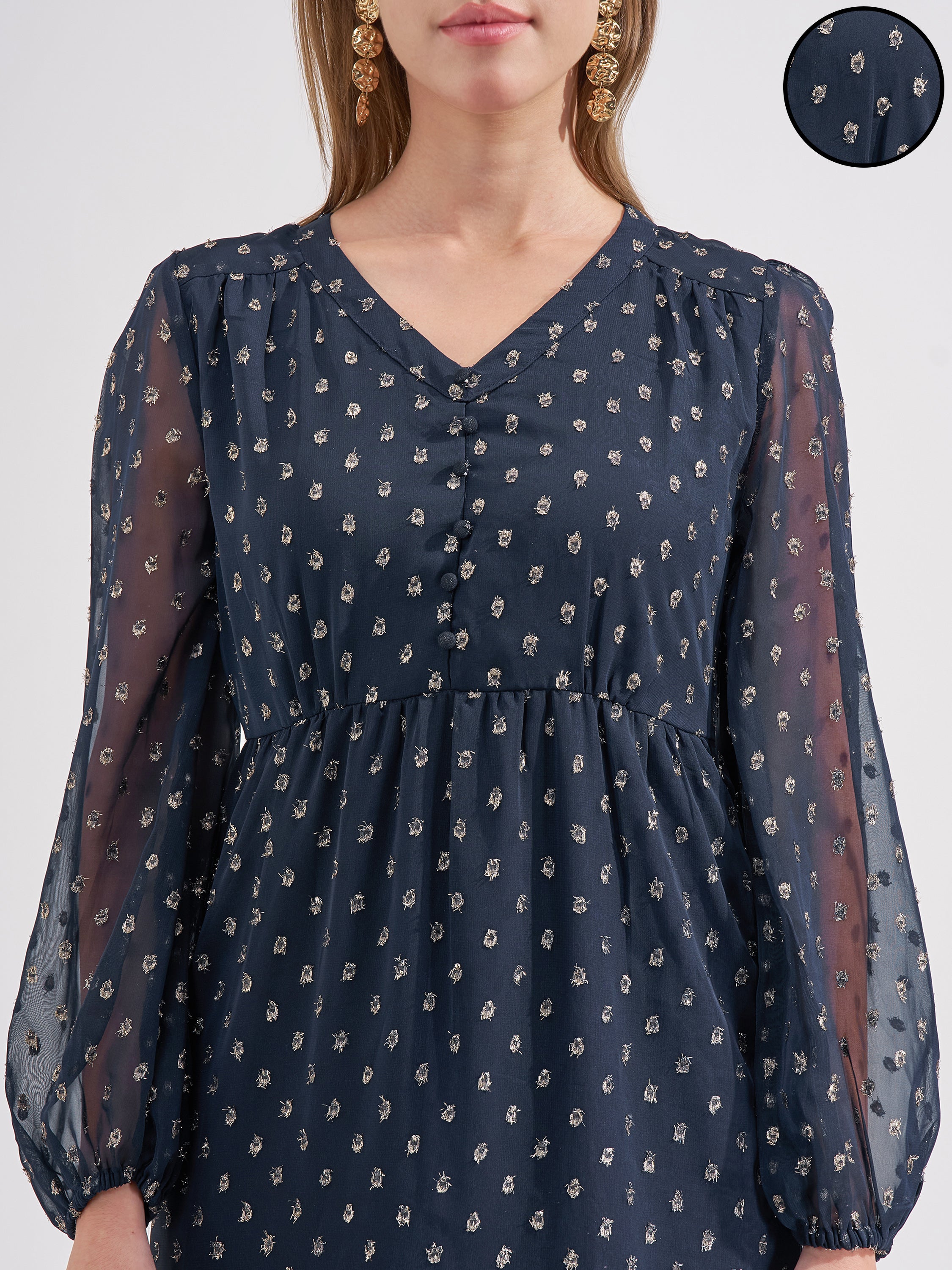 Vara By Vishudh Women Navy Blue Embroidered Fit and Flare Dress