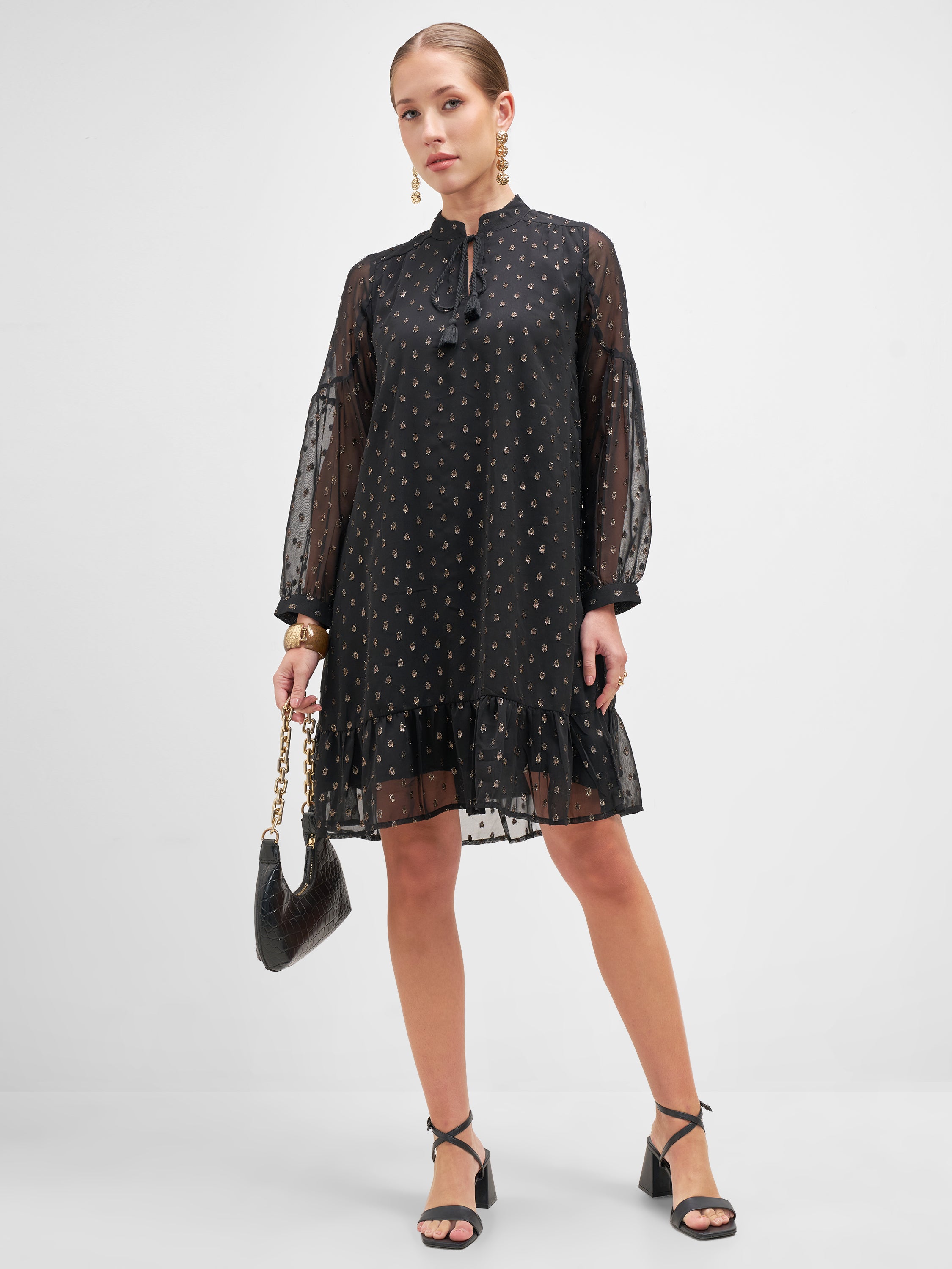 Vishudh Women Black Embellished A-Line Dress - Black - Image 2
