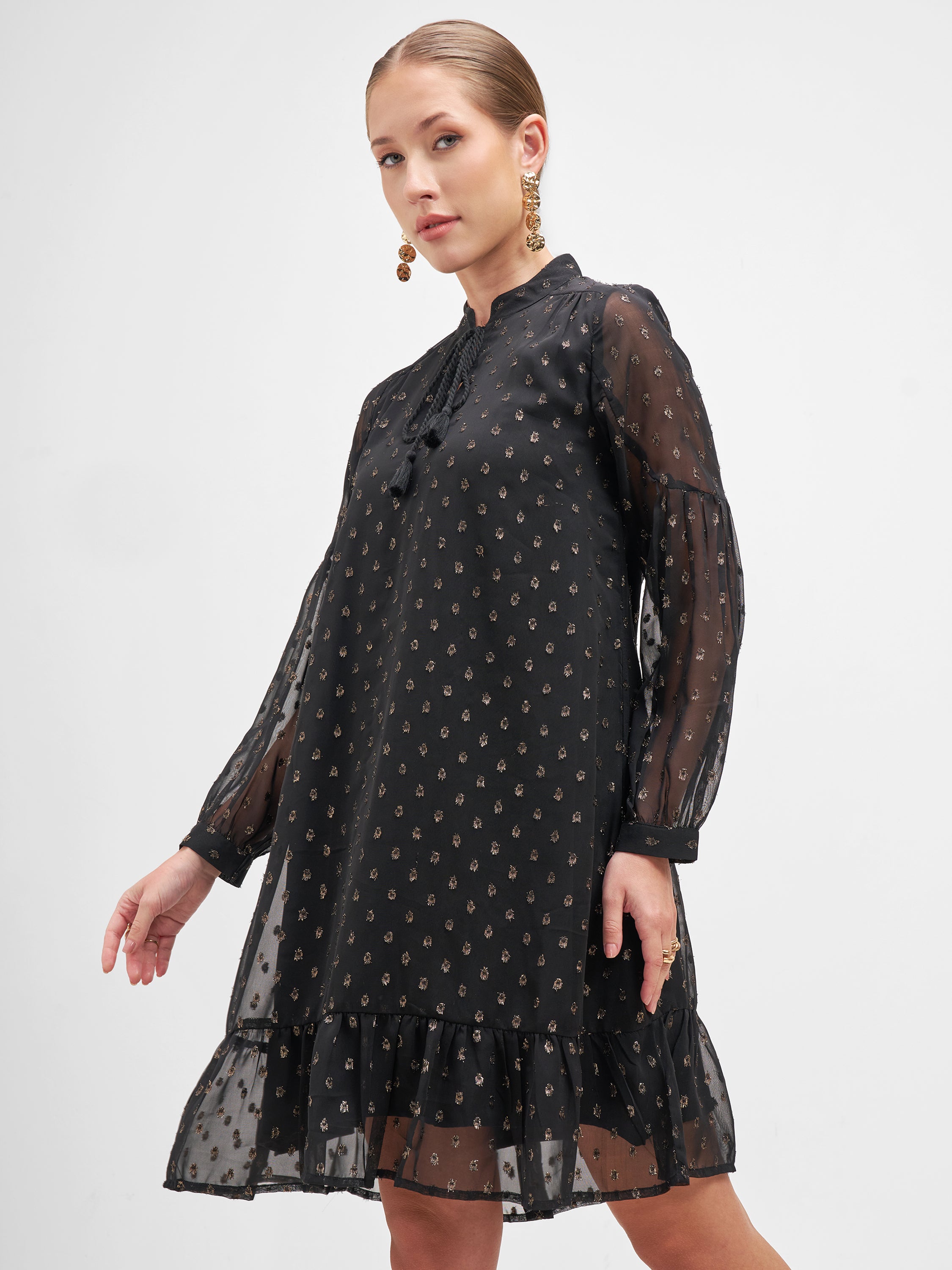 Vishudh Women Black Embellished A-Line Dress - Black - Image 4