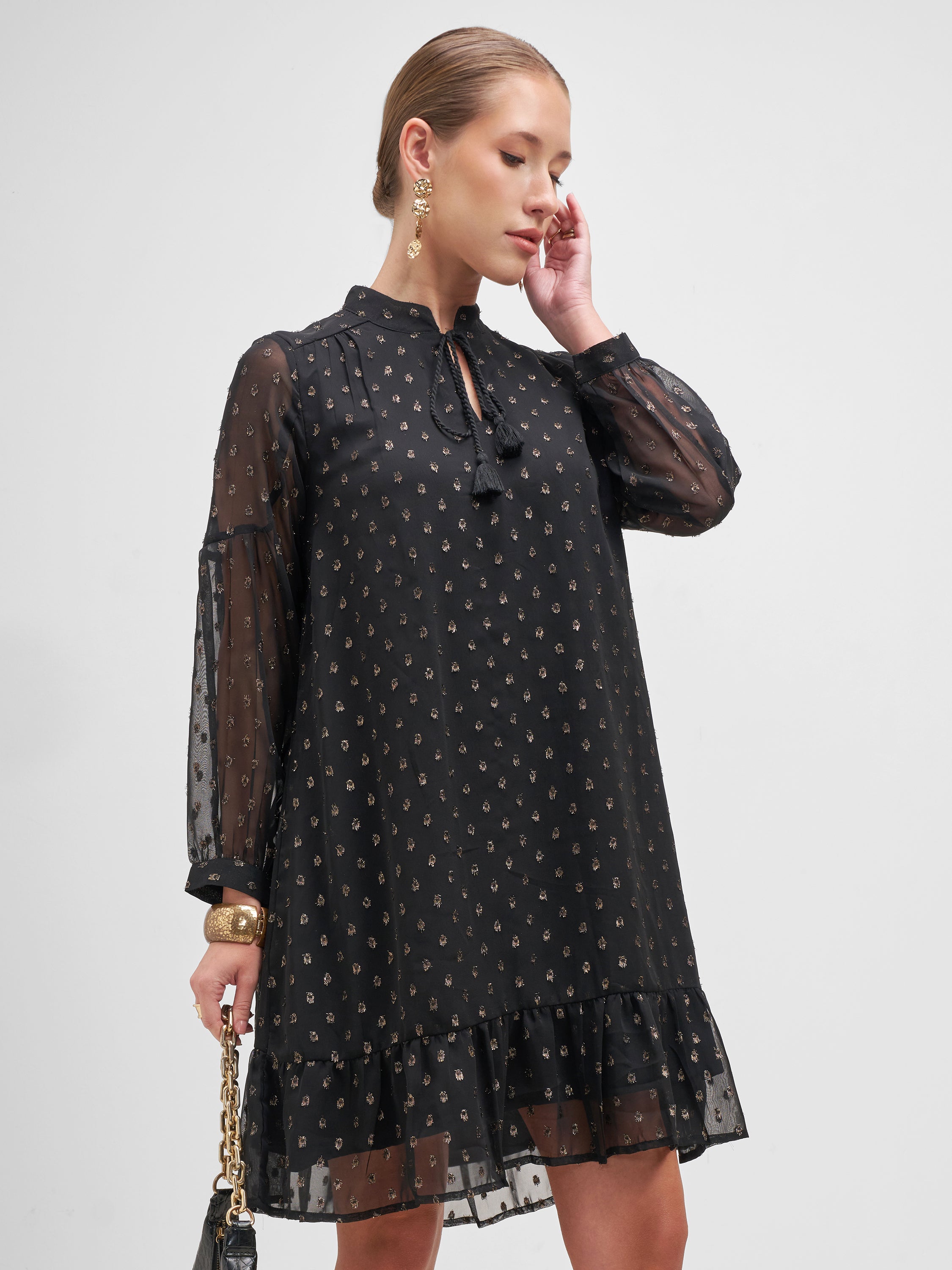 Vishudh Women Black Embellished A-Line Dress - Black - Image 6