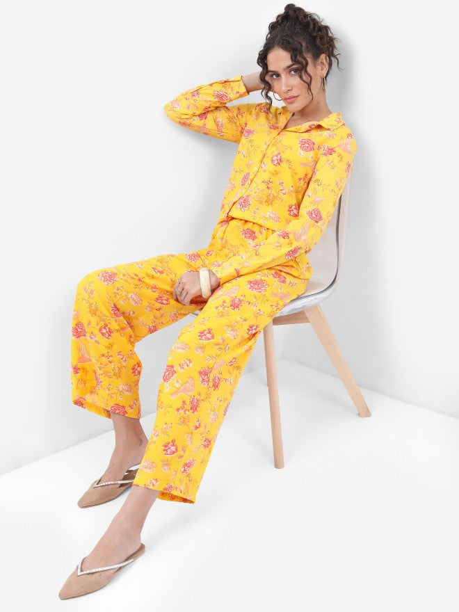Vishudh Women Yellow Printed Shirt With Printed Trouser - Yellow - Image 1