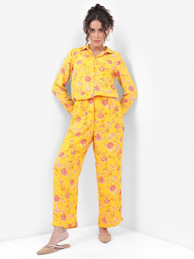 Vishudh Women Yellow Printed Shirt With Printed Trouser - Yellow - Image 4