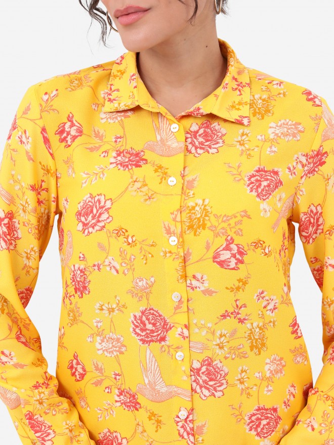 Vishudh Women Yellow Printed Shirt With Printed Trouser - Yellow - Image 5