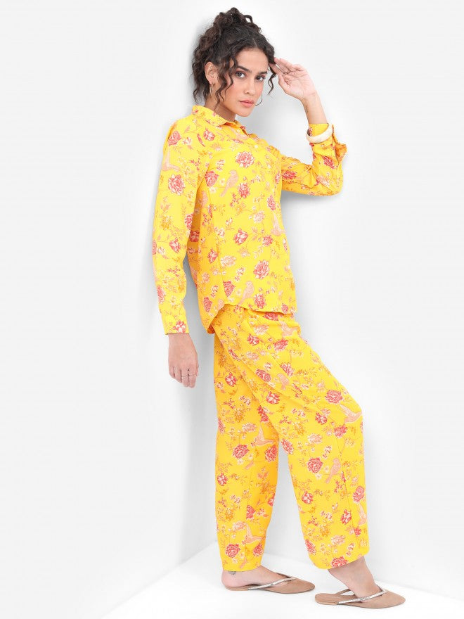 Vishudh Women Yellow Printed Shirt With Printed Trouser - Yellow - Image 6
