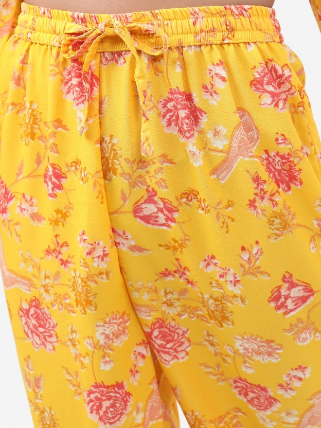 Vishudh Women Yellow Printed Shirt With Printed Trouser - Yellow - Image 7