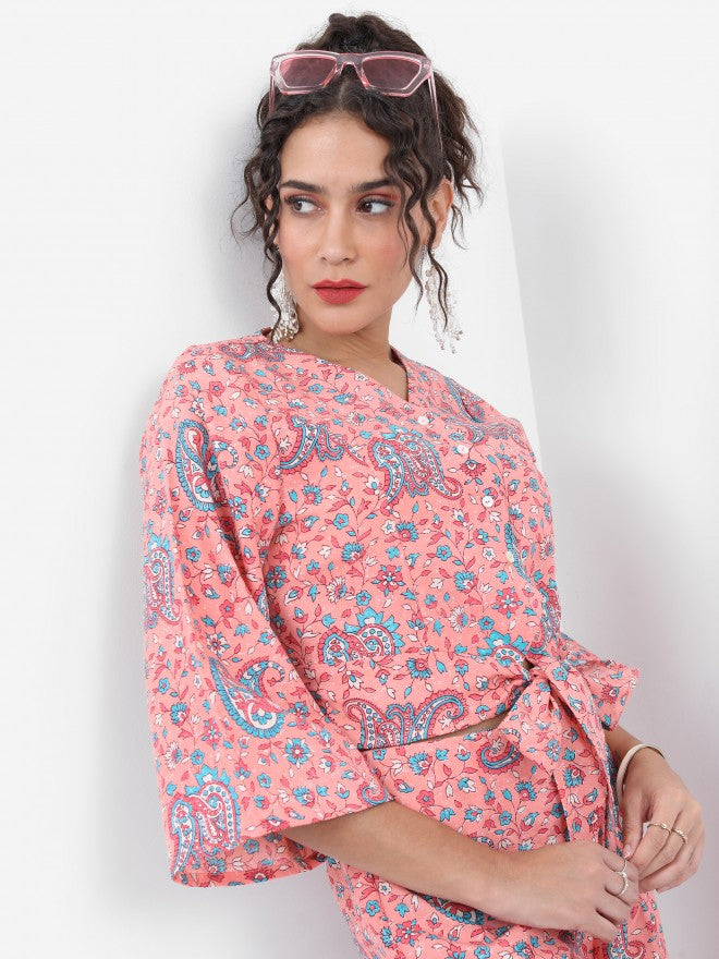 Vishudh Women Peach Top With Palazzo - Peach - Image 8