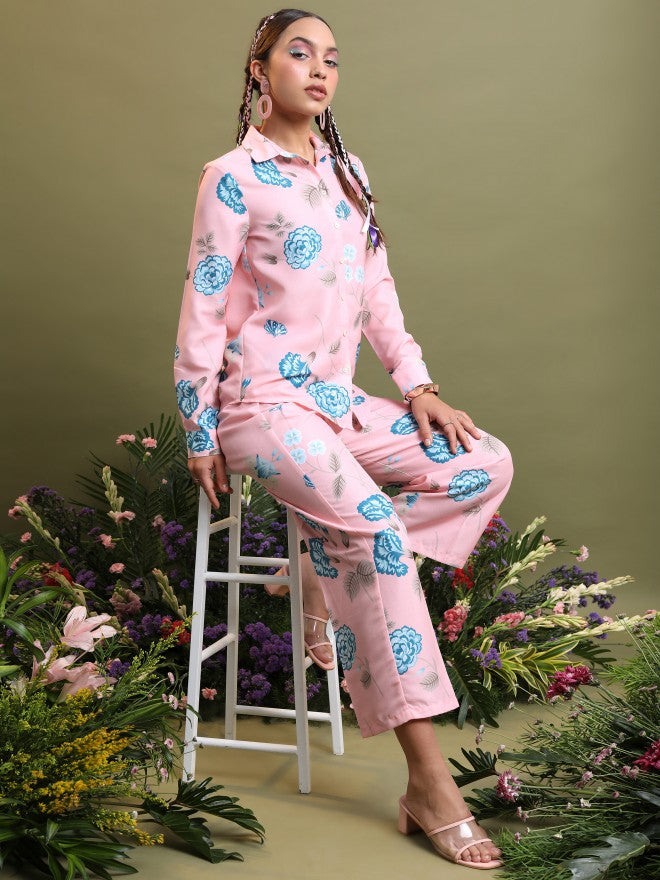 Vishudh Women Pink Shirt With Trouser - Pink - Image 1