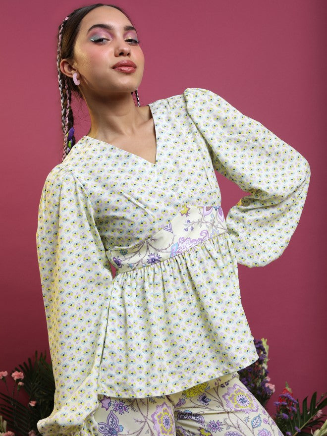 Vishudh Women Lime Green Top With Palazzo - Green - Image 2