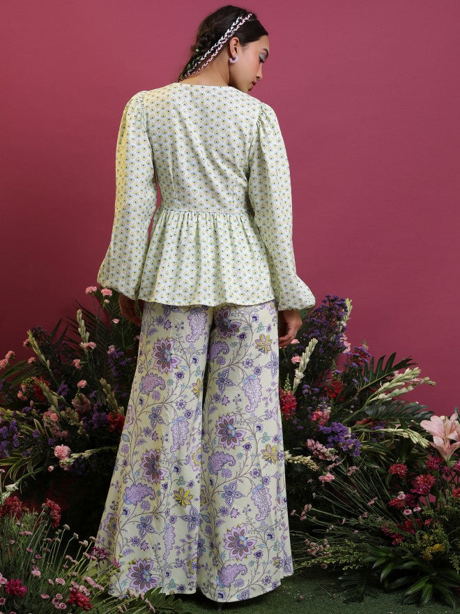 Vishudh Women Lime Green Top With Palazzo - Green - Image 3
