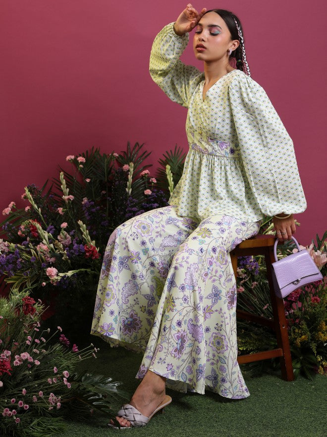 Vishudh Women Lime Green Top With Palazzo - Green - Image 4