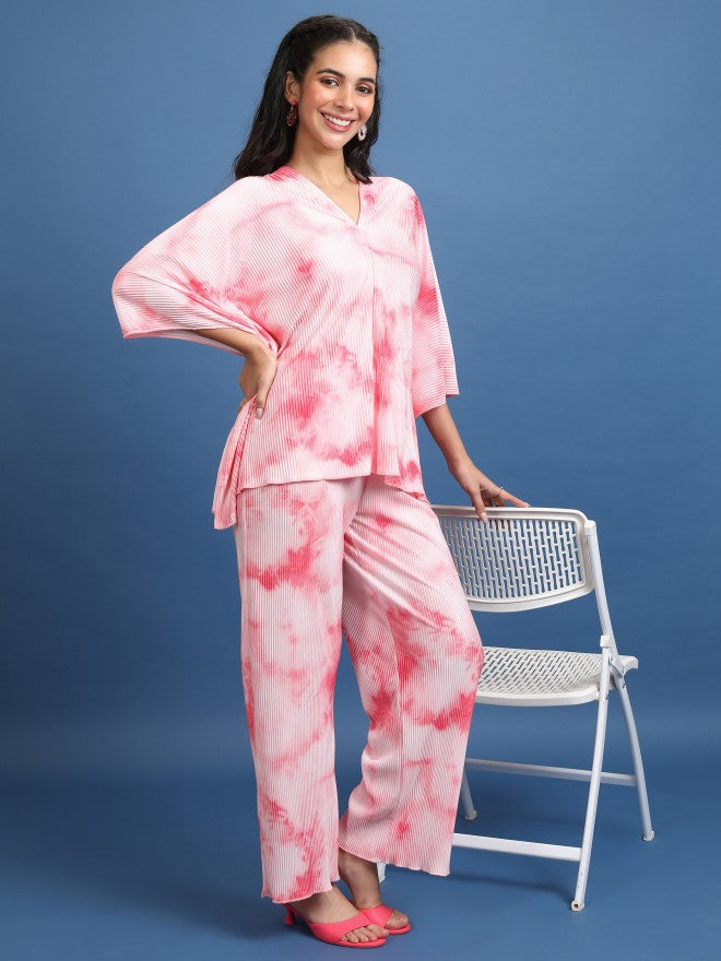 Vishudh Women Pink Top With Trousers Co-Ords - Pink - Image 4