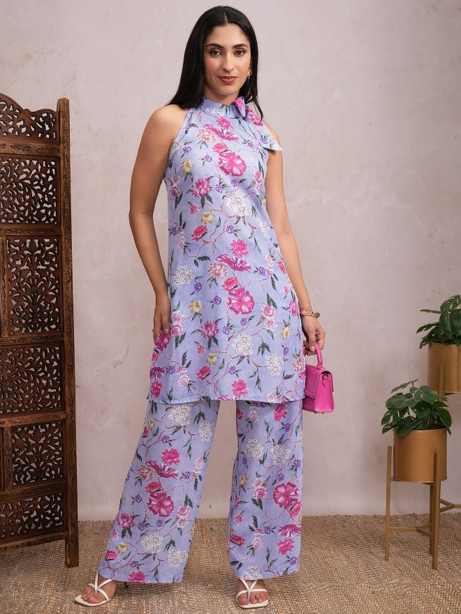 Vishudh Women Lavender Top With Trouser - Lavender - Image 1
