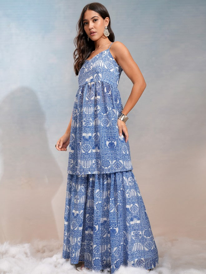 Vishudh Women Off White Tunic With Palazzos Co-Ords - Off White - Image 1