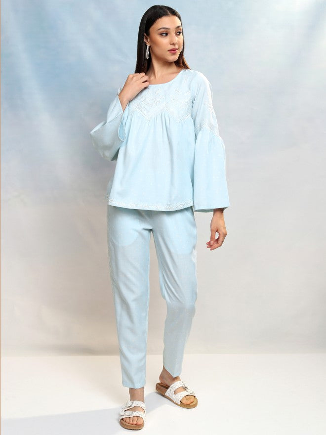 Vishudh Women Blue Top With Trousers Co-Ords - Blue - Image 1