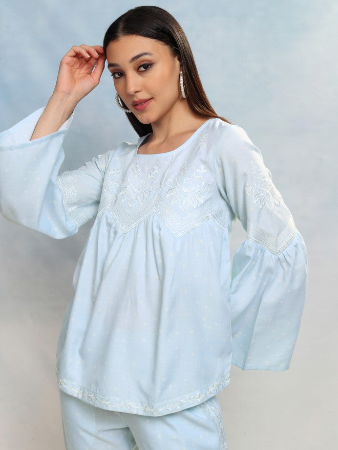 Vishudh Women Blue Top With Trousers Co-Ords - Blue - Image 2