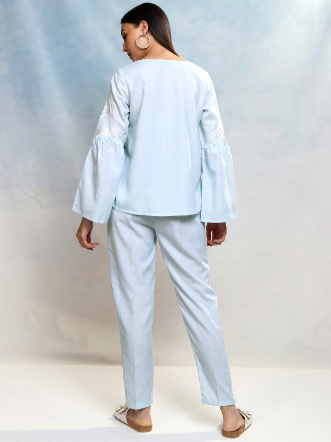 Vishudh Women Blue Top With Trousers Co-Ords - Blue - Image 3