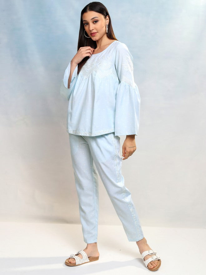 Vishudh Women Blue Top With Trousers Co-Ords - Blue - Image 4