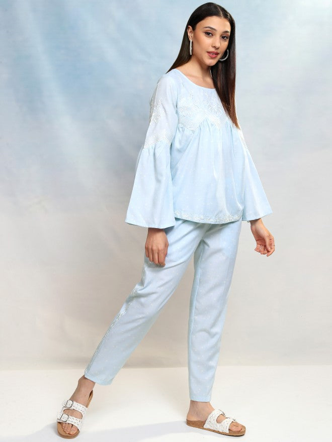 Vishudh Women Blue Top With Trousers Co-Ords - Blue - Image 6