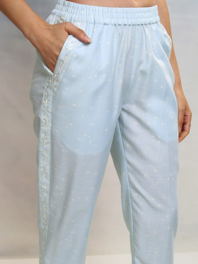 Vishudh Women Blue Top With Trousers Co-Ords - Blue - Image 8