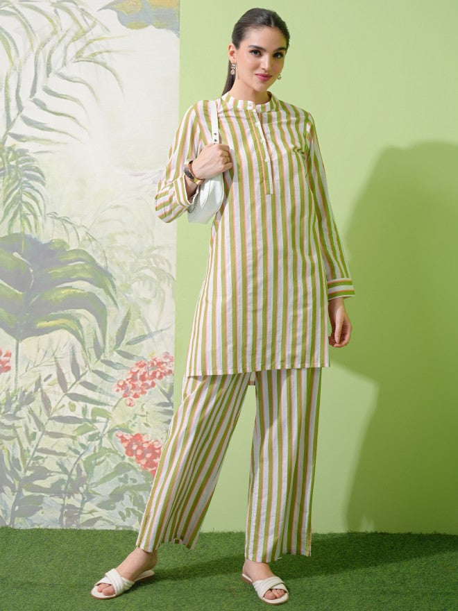 Vishudh Women Pink Tunic With Trouser - Pink - Image 1
