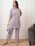 Vishudh Women Lavender Tunic With Trouser - Lavender - Image 1
