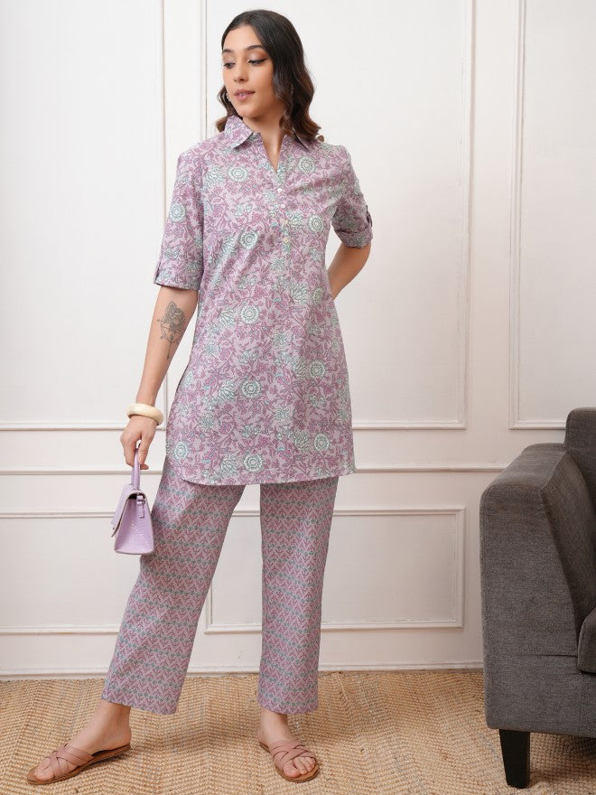 Vishudh Women Lavender Tunic With Trouser - Lavender - Image 1