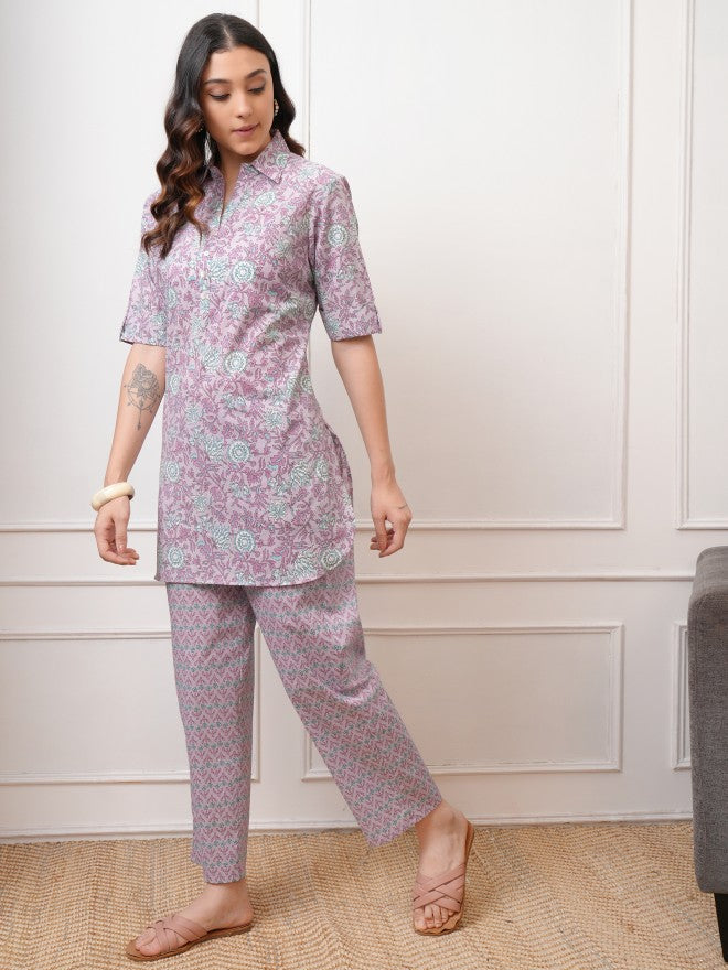 Vishudh Women Lavender Tunic With Trouser - Lavender - Image 2