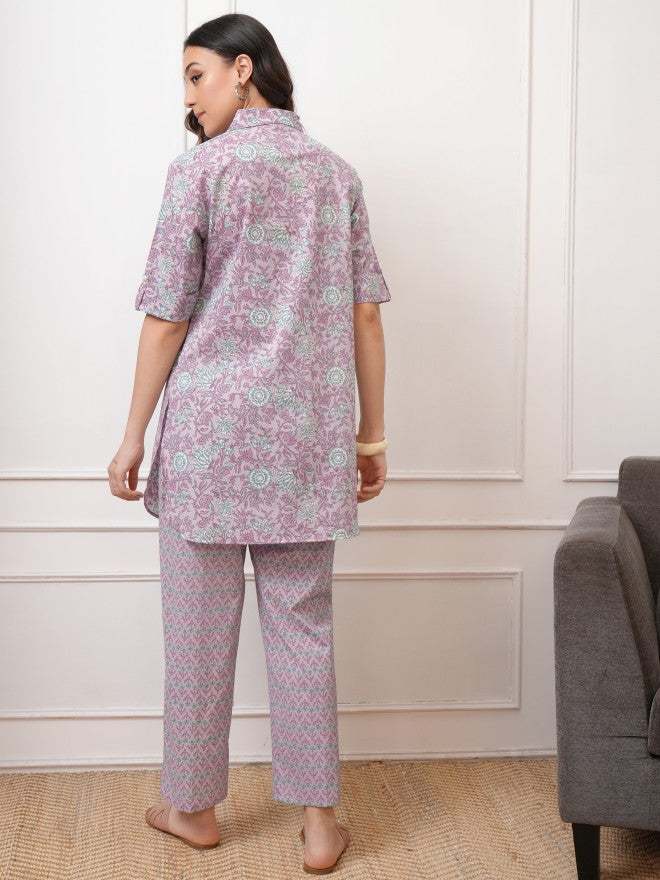 Vishudh Women Lavender Tunic With Trouser - Lavender - Image 3