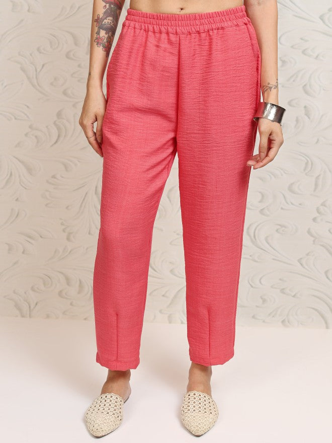 Tokyo Talkies Women Coral Top With Trousers Co-Ords - Coral - Image 7