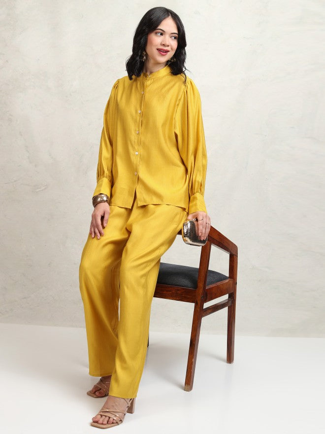 Tokyo Talkies Women Mustard Shirt With Trousers Co-Ords - Mustard - Image 1