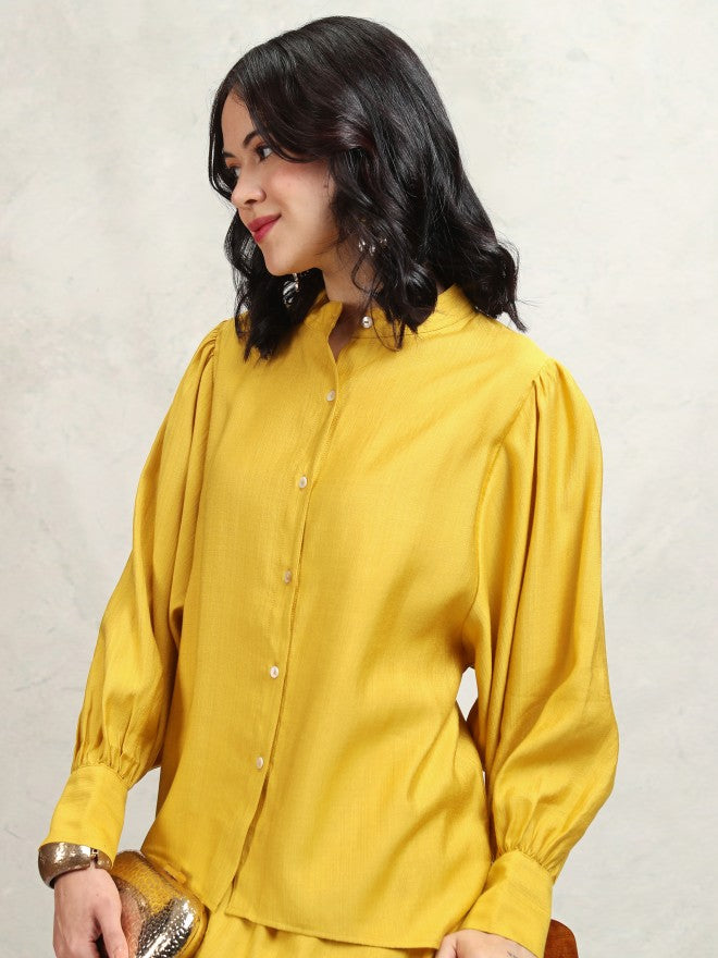 Tokyo Talkies Women Mustard Shirt With Trousers Co-Ords - Mustard - Image 2