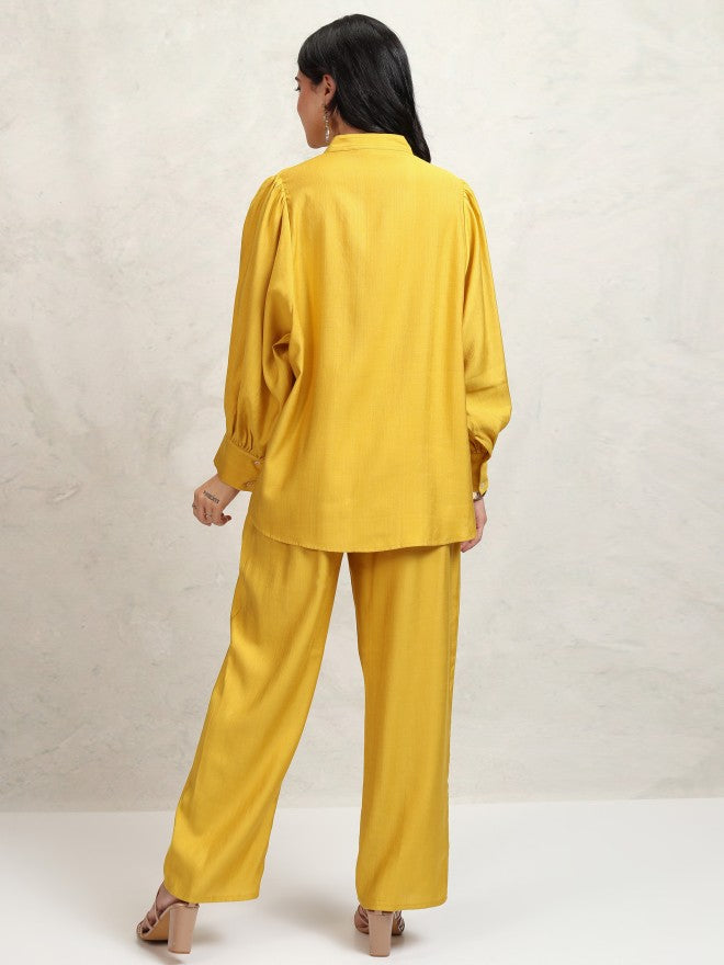 Tokyo Talkies Women Mustard Shirt With Trousers Co-Ords - Mustard - Image 3