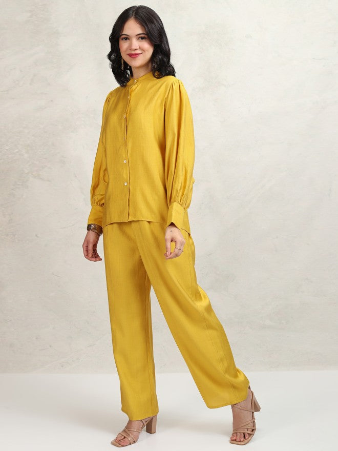 Tokyo Talkies Women Mustard Shirt With Trousers Co-Ords - Mustard - Image 4