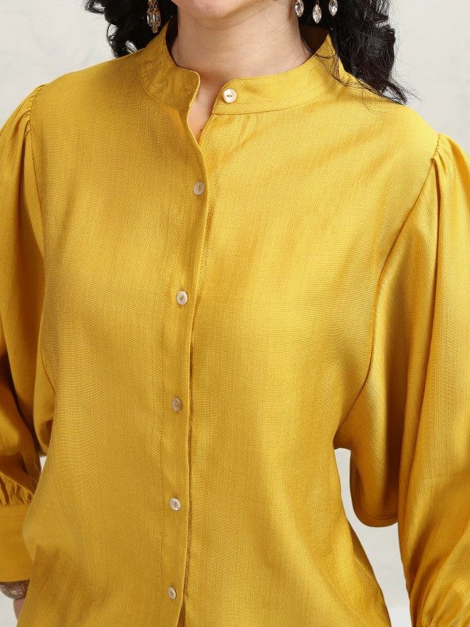 Tokyo Talkies Women Mustard Shirt With Trousers Co-Ords - Mustard - Image 5