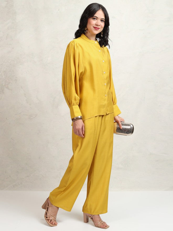 Tokyo Talkies Women Mustard Shirt With Trousers Co-Ords - Mustard - Image 6