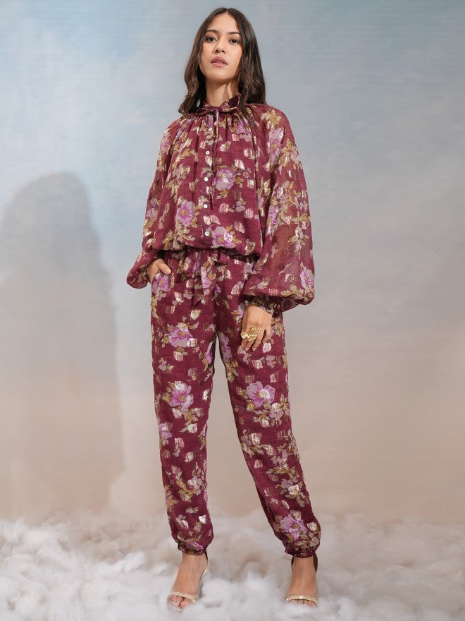 Vishudh Women Maroon Top With Trouser - Maroon - Image 2