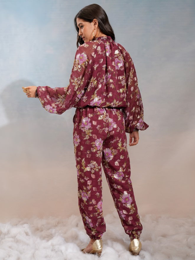 Vishudh Women Maroon Top With Trouser - Maroon - Image 3