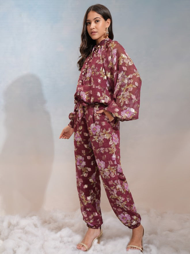 Vishudh Women Maroon Top With Trouser - Maroon - Image 4