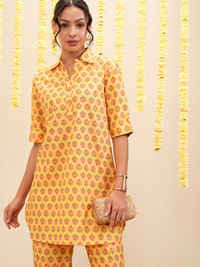 Vishudh Women Mustard Tunic With Trousers Co-Ords - Mustard - Image 1