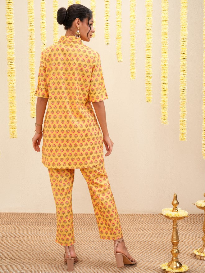 Vishudh Women Mustard Tunic With Trousers Co-Ords - Mustard - Image 3