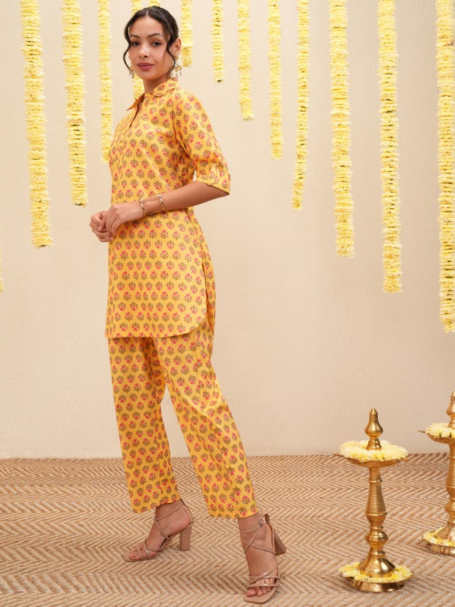 Vishudh Women Mustard Tunic With Trousers Co-Ords - Mustard - Image 4