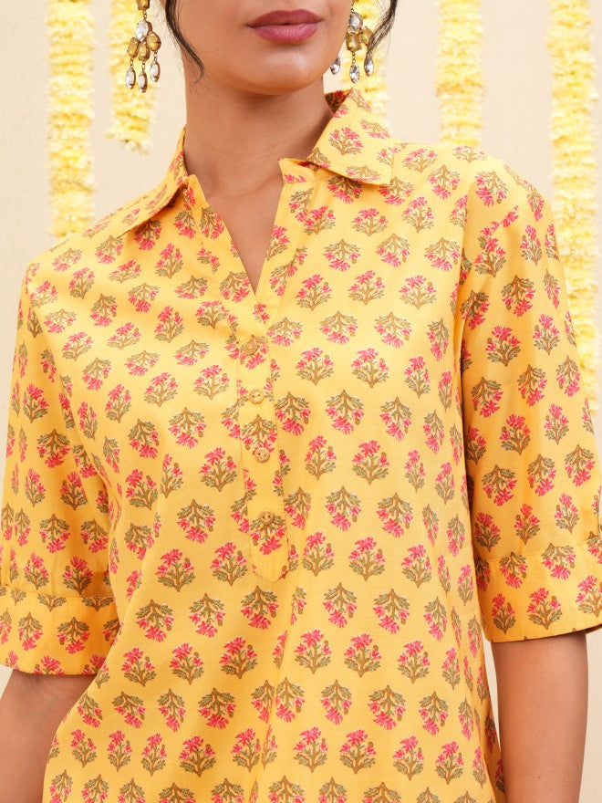 Vishudh Women Mustard Tunic With Trousers Co-Ords - Mustard - Image 5