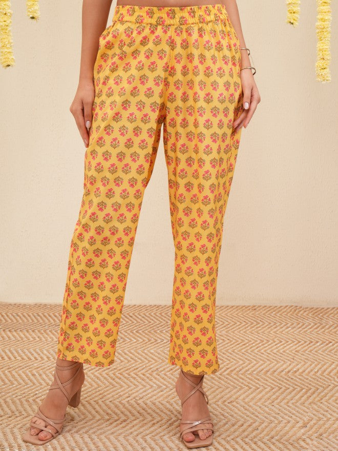Vishudh Women Mustard Tunic With Trousers Co-Ords - Mustard - Image 7