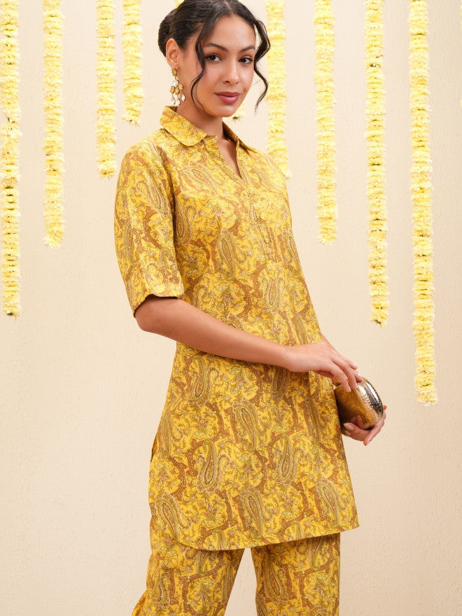 Vishudh Women Yellow Tunic With Trousers Co-Ords - Yellow - Image 1