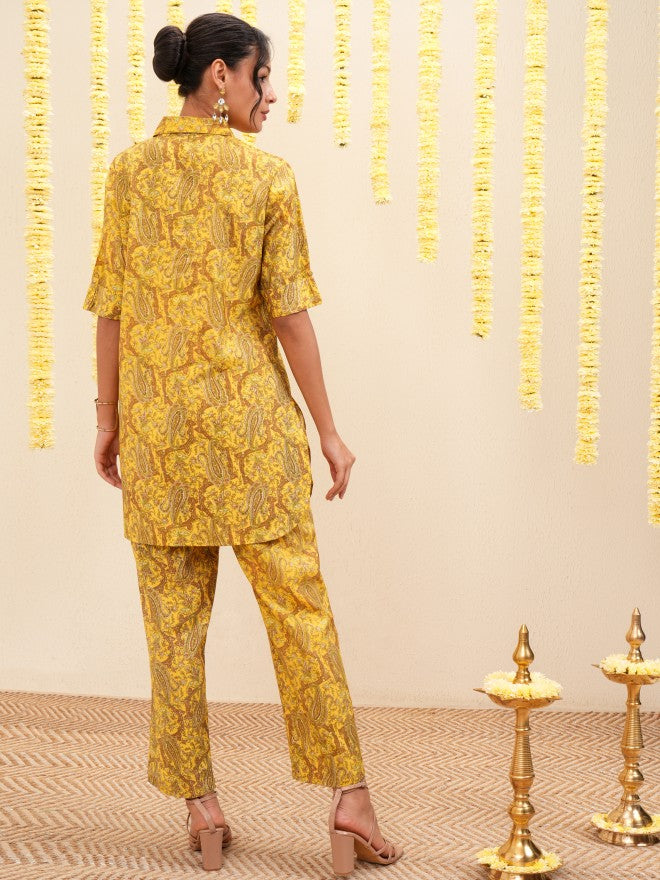 Vishudh Women Yellow Tunic With Trousers Co-Ords - Yellow - Image 3